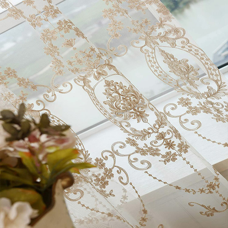 Proveedor de China de alta calidad, 100% poliéster, cama de flores confeccionada, Jacquard, cortina transparente, telas transparentes