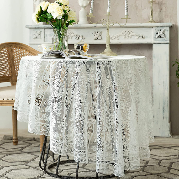 Cubierta cena blanco boda floral jacquard poliéster encaje mantel liso mesa redonda tela