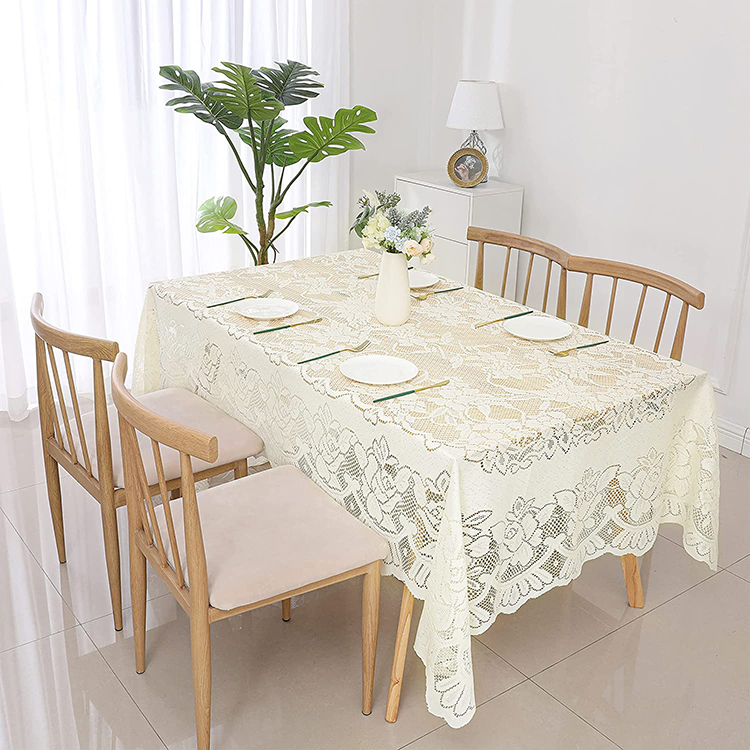 Banquete de boda, cena blanca, telas jacquard de poliéster lisas florales para ropa de mesa, encaje