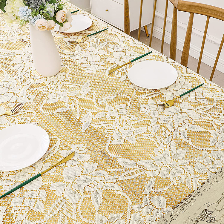 Banquete de boda, cena blanca, telas jacquard de poliéster lisas florales para ropa de mesa, encaje