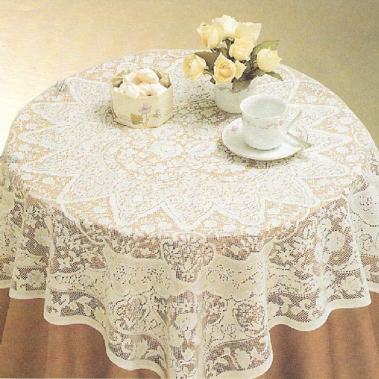 Tela de servilleta de tela de mesa elegante lisa con encaje floral de poliéster lavable blanco para comedor