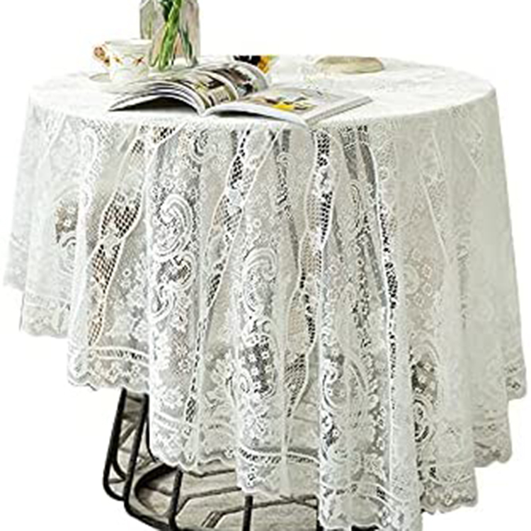 Cubierta cena blanco boda floral jacquard poliéster encaje mantel liso mesa redonda tela