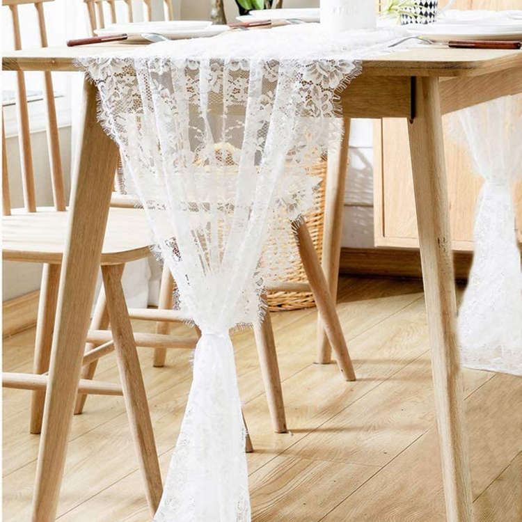 Tela de tela de mesa de comedor floral de encaje de cubierta blanca de poliéster para boda de fiesta