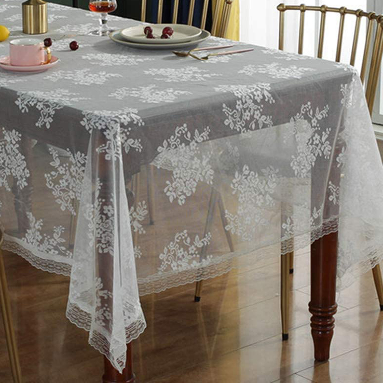 Tela de mesa de encaje rectangular elegante floral jacquard blanco liso tela barata de boda