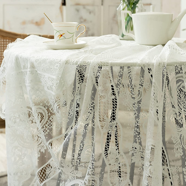 Cubierta cena blanco boda floral jacquard poliéster encaje mantel liso mesa redonda tela