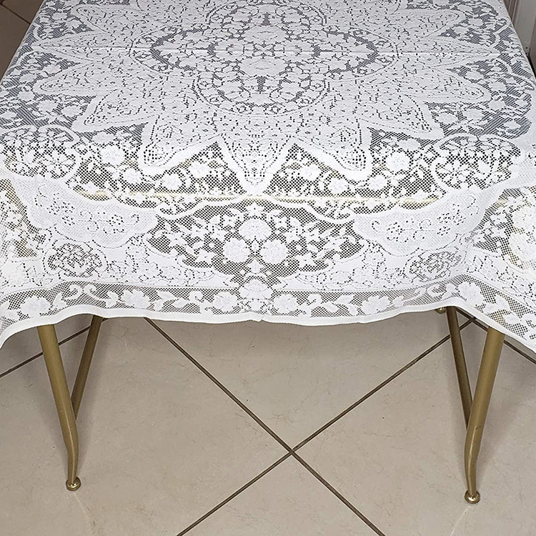 Tela de servilleta de tela de mesa elegante lisa con encaje floral de poliéster lavable blanco para comedor