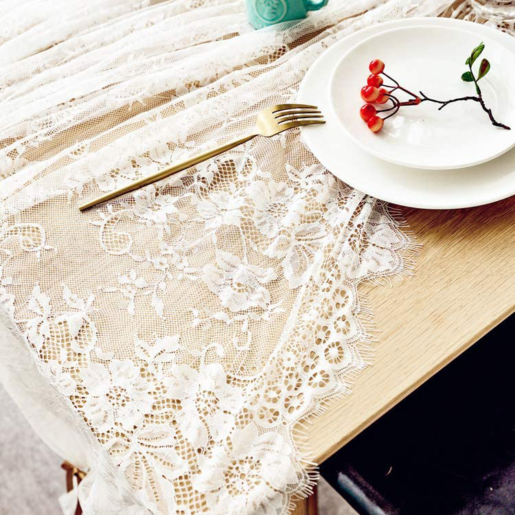 Tela de tela de mesa de comedor floral de encaje de cubierta blanca de poliéster para boda de fiesta