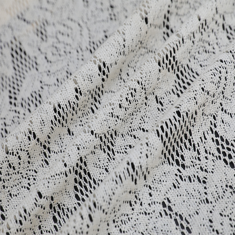 Proveedor, cortina de malla de poliéster jacquard blanco, punto ligero, rollo de tela transparente elegante