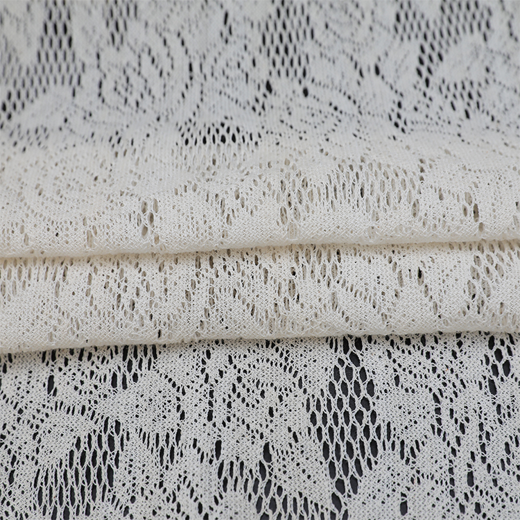 Proveedor, cortina de malla de poliéster jacquard blanco, punto ligero, rollo de tela transparente elegante